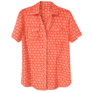 Women's Coral Shirt Large Button Front Short Sleeve Bit & Bridle Front Pockets